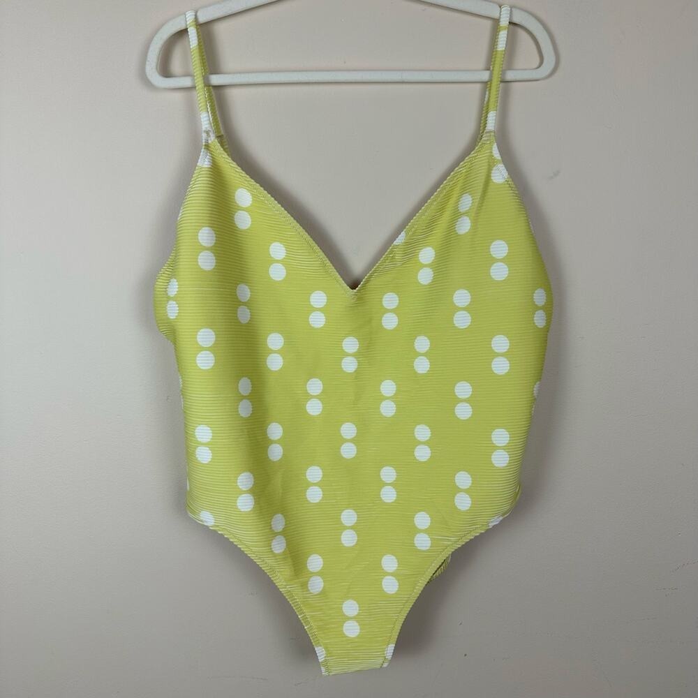 Madewell One Piece Swimsuit XXL Yellow Polka Dot Ribbed Strappy Retro Dianna